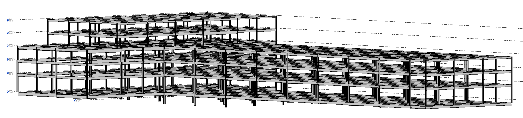 Steel structure modeled in Revit. West residential wing used a wood structure which was designed by a teammate.