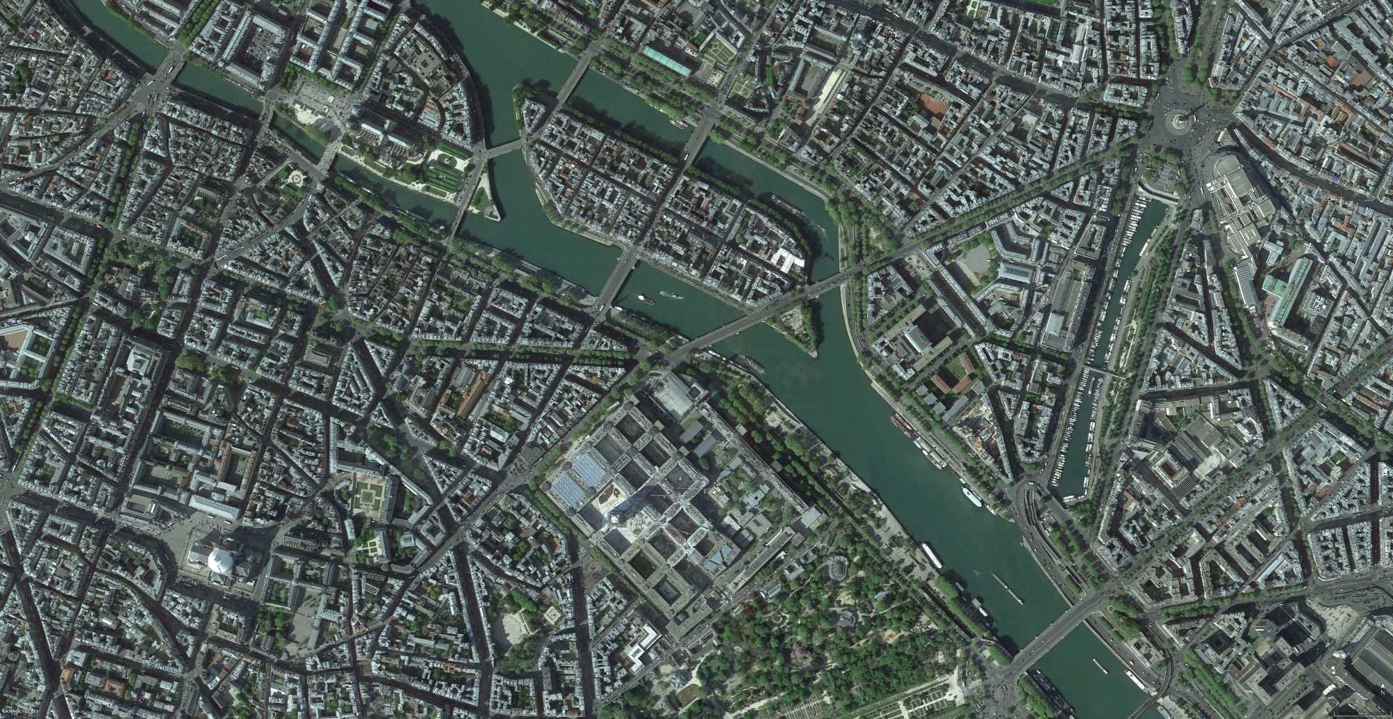 Imagined city plan highlighting important paths, districts, nodes, and landmarks. Abstracted in Illustrator from an aerial photograph of Paris, France.