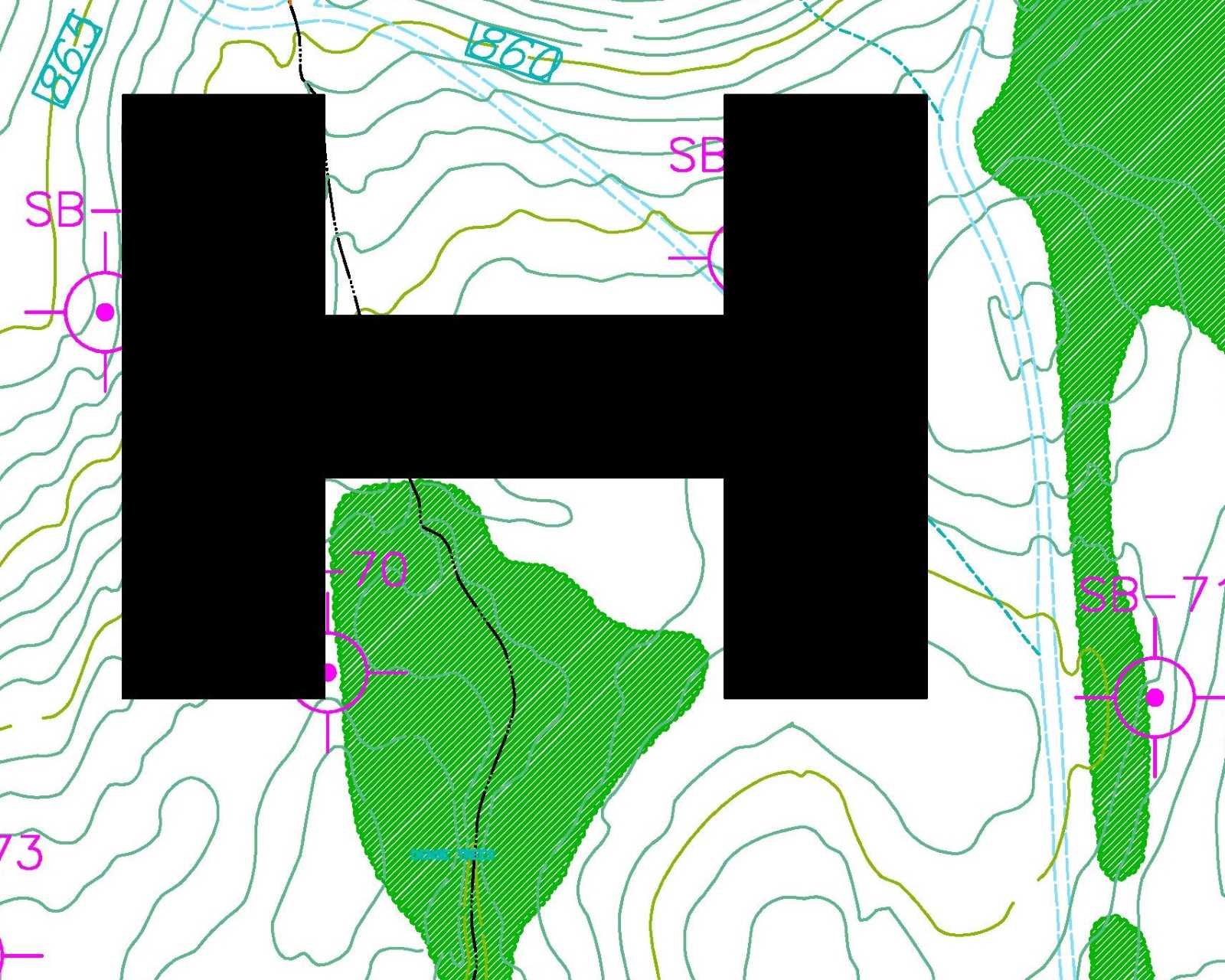 Three building footprints considered, drawn in AutoCAD.