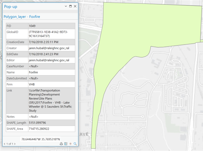 Example of data fields populated for each traffic study, including date of study and a link to the study itself.