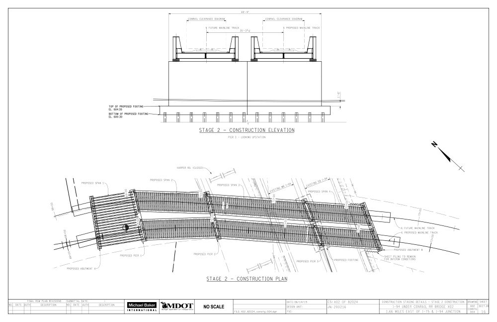 Type, size, and location (TS&L) drawings, created in MicroStation, to show foundation system, bridge structure, and construction staging. My role was to calculate bearing seat elevations, draft the bridge design, and make final layouts.