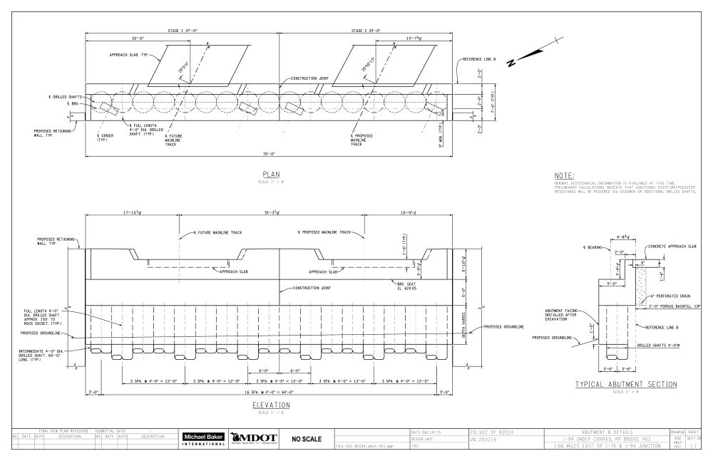 Type, size, and location (TS&L) drawings, created in MicroStation, to show foundation system, bridge structure, and construction staging. My role was to calculate bearing seat elevations, draft the bridge design, and make final layouts.